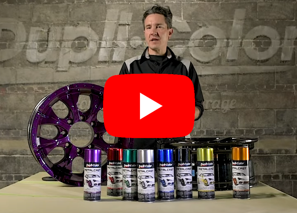 Dupli-Color Metalcast® cans and a painted auto wheel